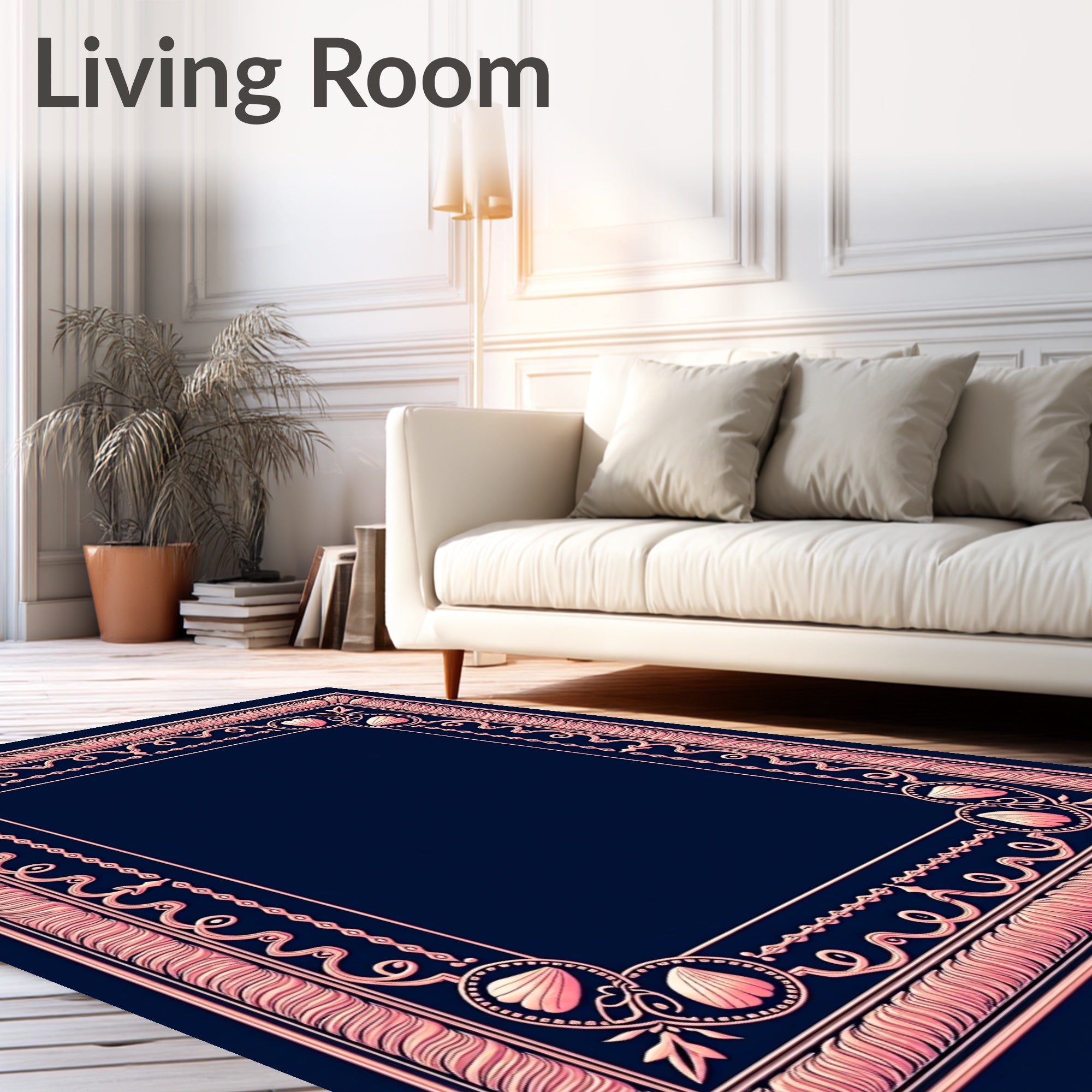 Coastal Shell Detailed Ornate Border Rug