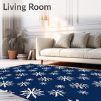 White Snowflakes Patterned Blue Rug