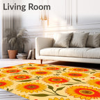 Retro Floral Sunburst Pattern Rug