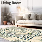 Creme Botanical Scroll Frame Rug