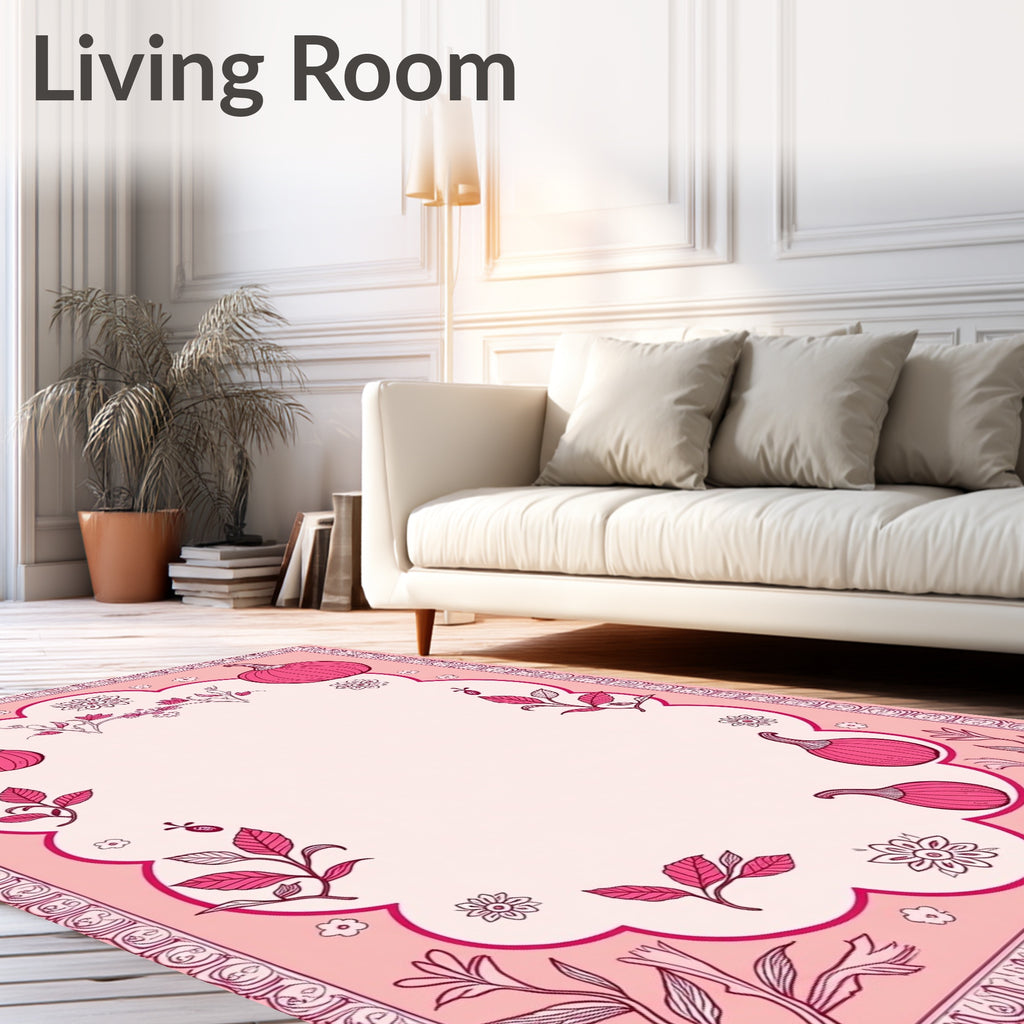 Pink Pumpkin Floral Pattern Rug
