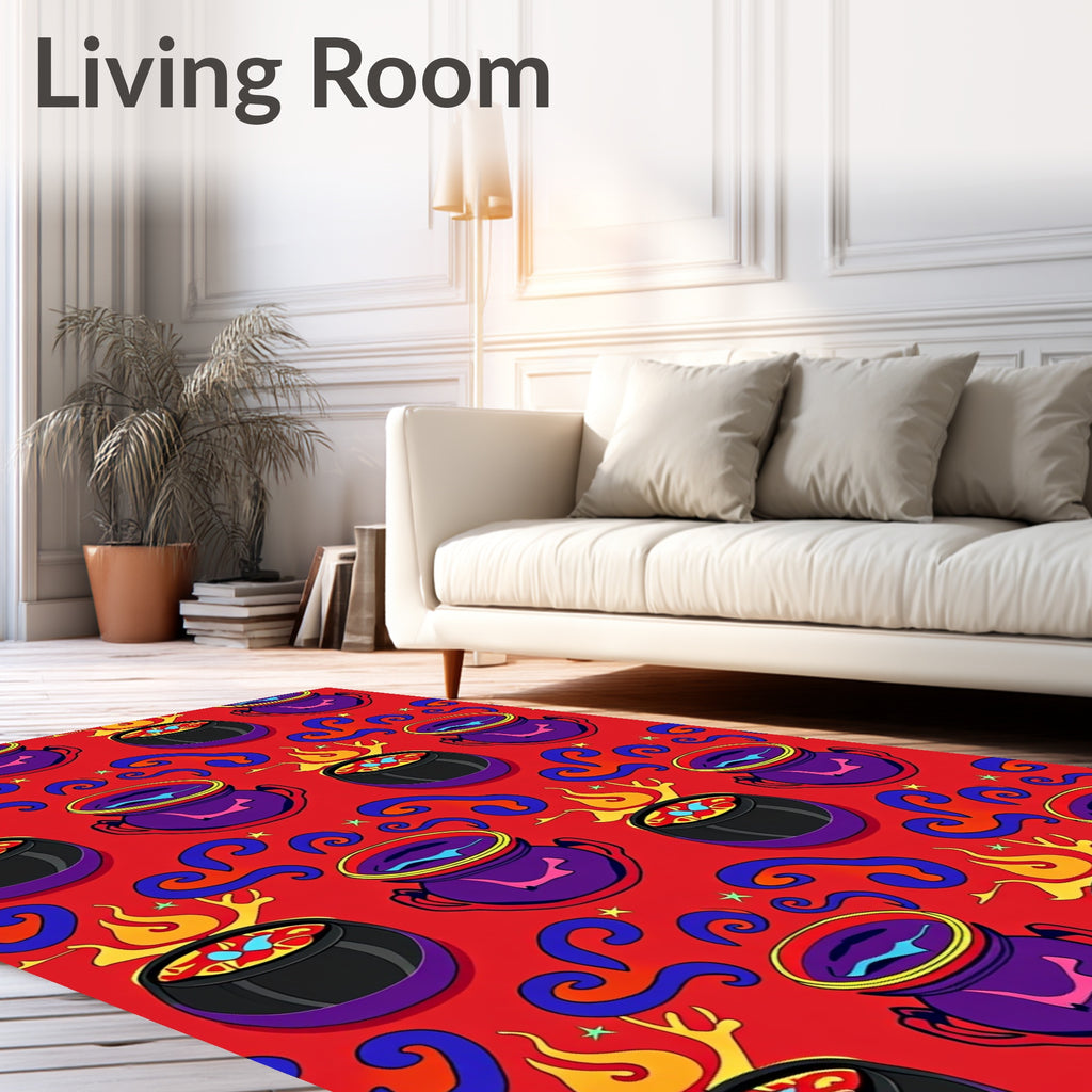 Witchy Cauldrons Swirling Flames Pattern Rug