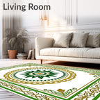 Ornate Green Gold Central Medallion Rug