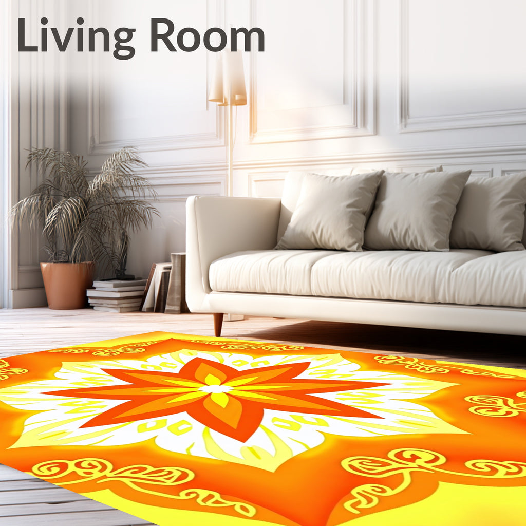 Orange Yellow Mandala Floral Design Rug