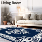 Elegant Ivory Floral Scrollwork Design Rug