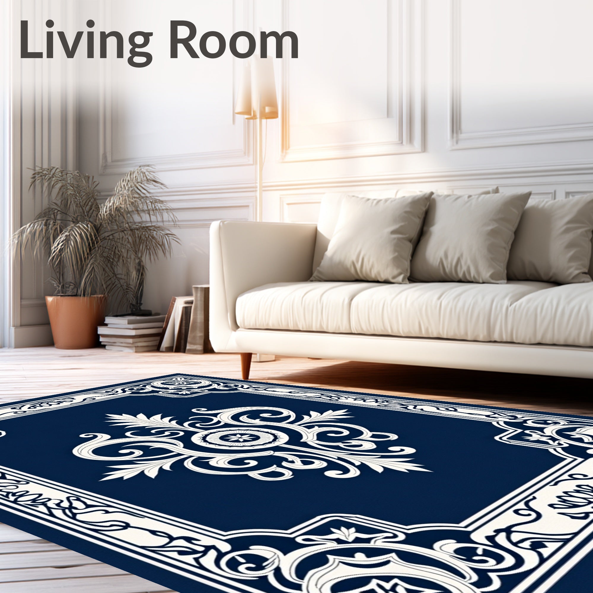 Elegant Ivory Floral Scrollwork Design Rug