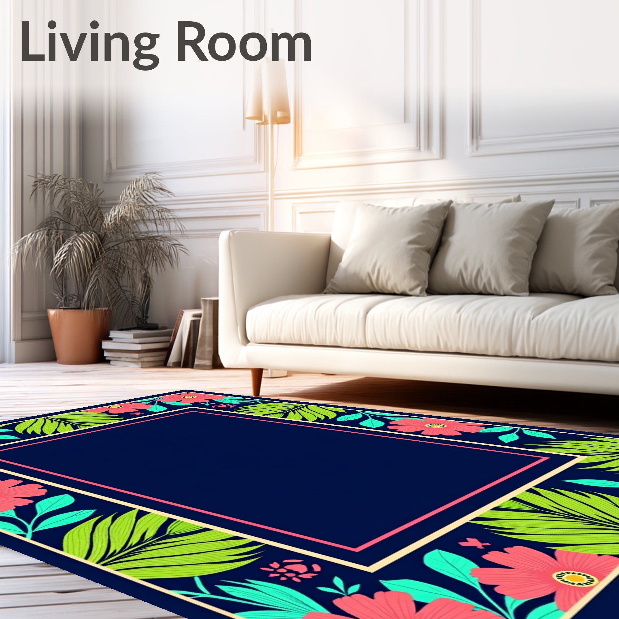 Tropical Floral Patterned Border Rug