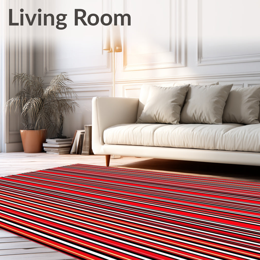 Bold Red Black White Stripe Pattern Rug