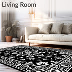 Classic Floral Scrollwork Black White Rug