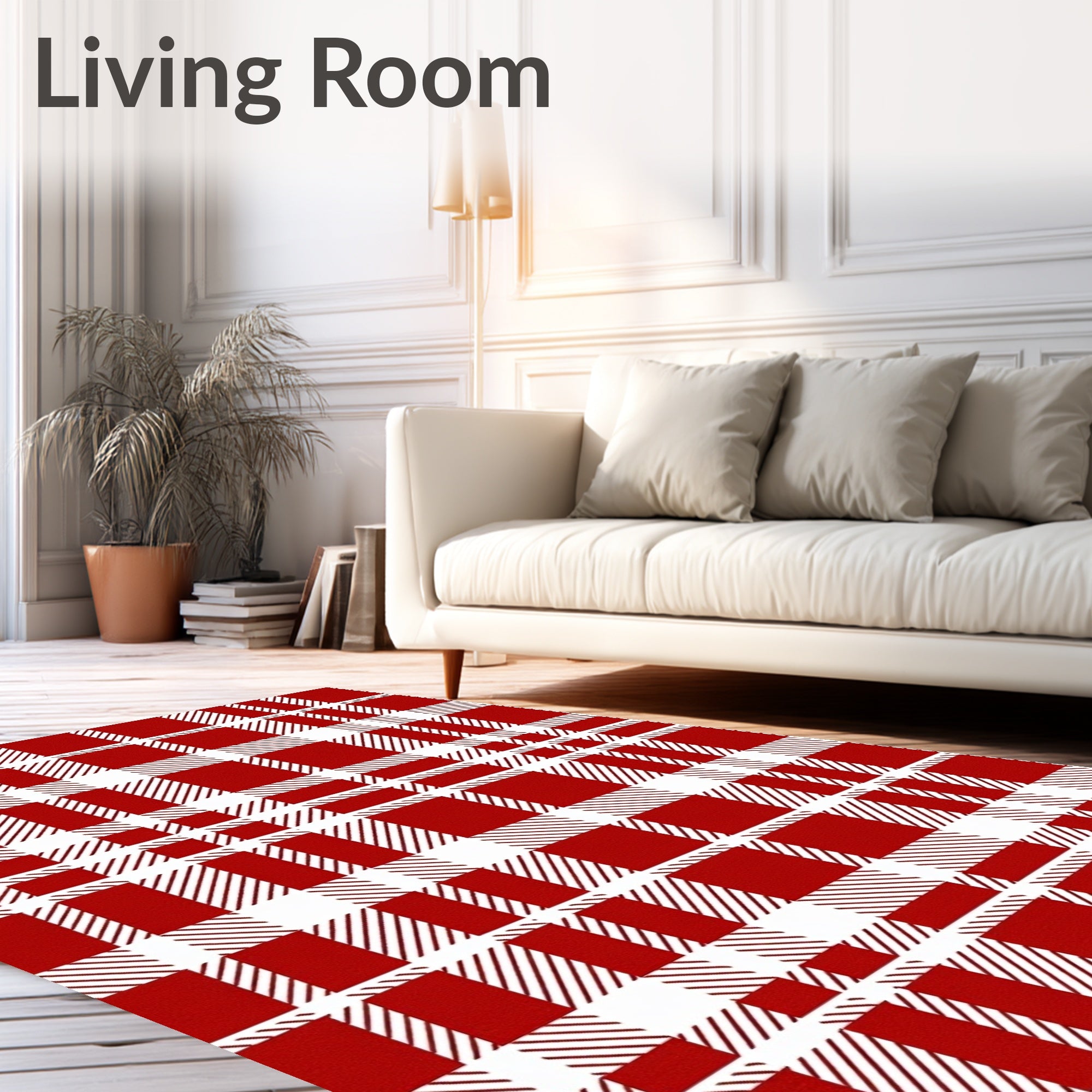 Classic Red White Plaid Pattern Rug