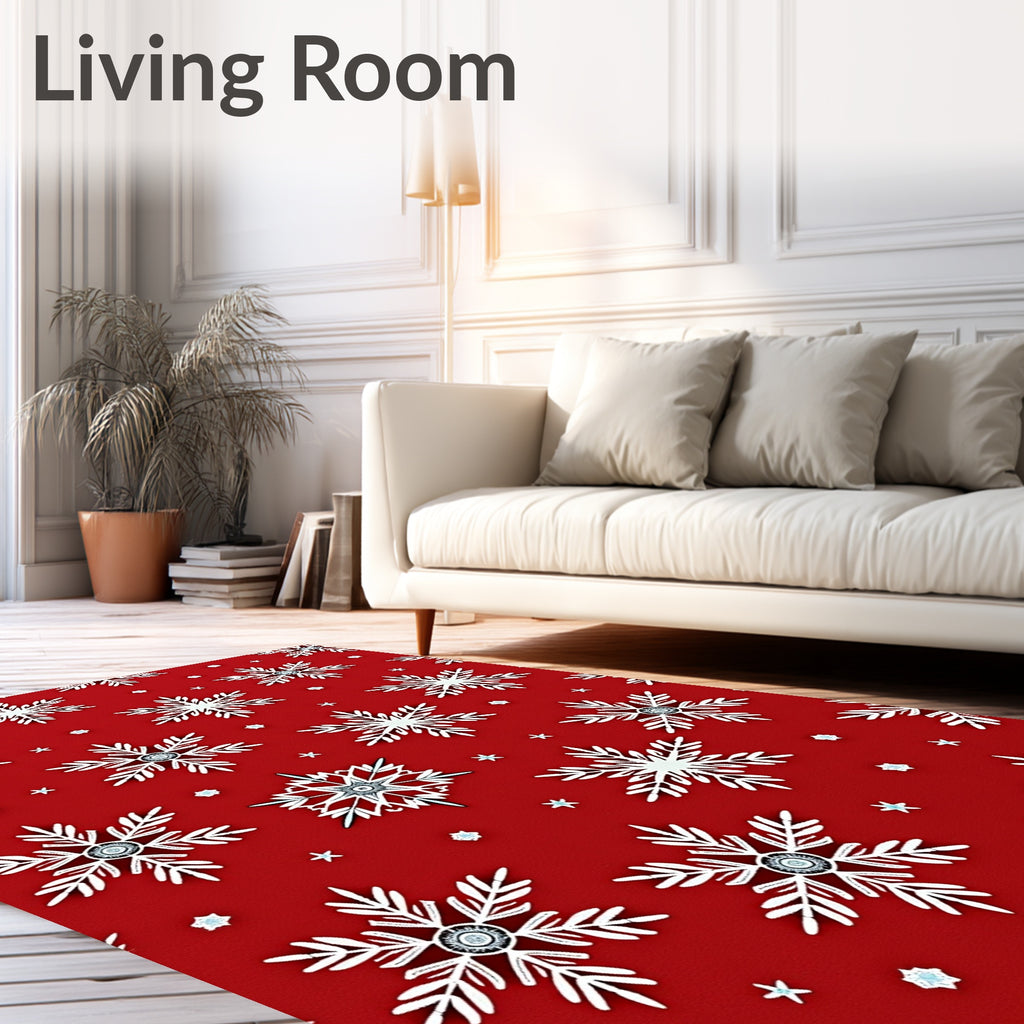 Crimson Red Snowflake Pattern Rug