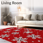 Crimson Red Snowflake Pattern Rug