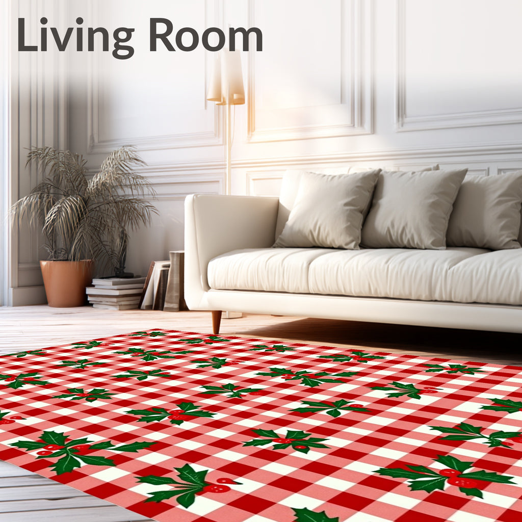 Red White Holly Berry Gingham Rug