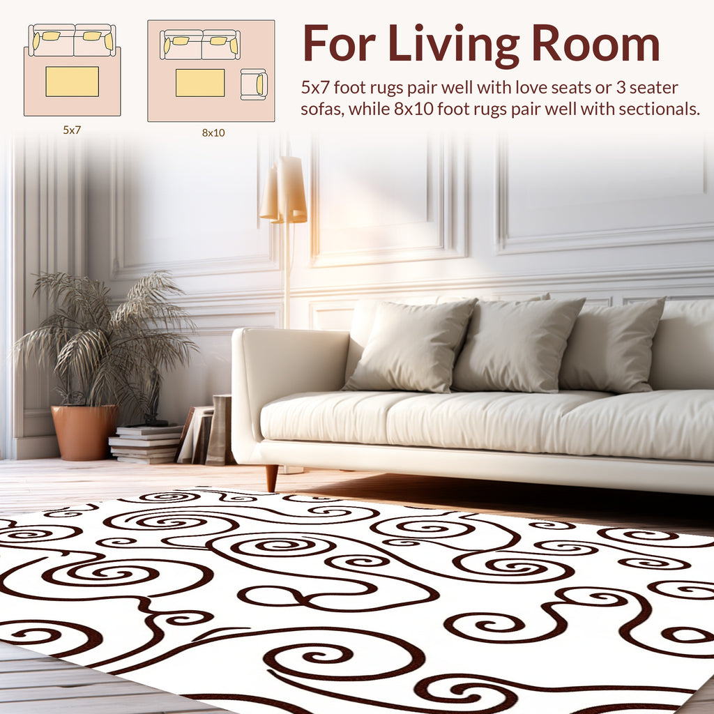 Dark Swirls White Abstract Organic Pattern Rug