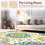 Ornate Teal Yellow Sunburst Pattern Rug