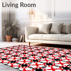 Bold Red Black Geometric Lattice Rug