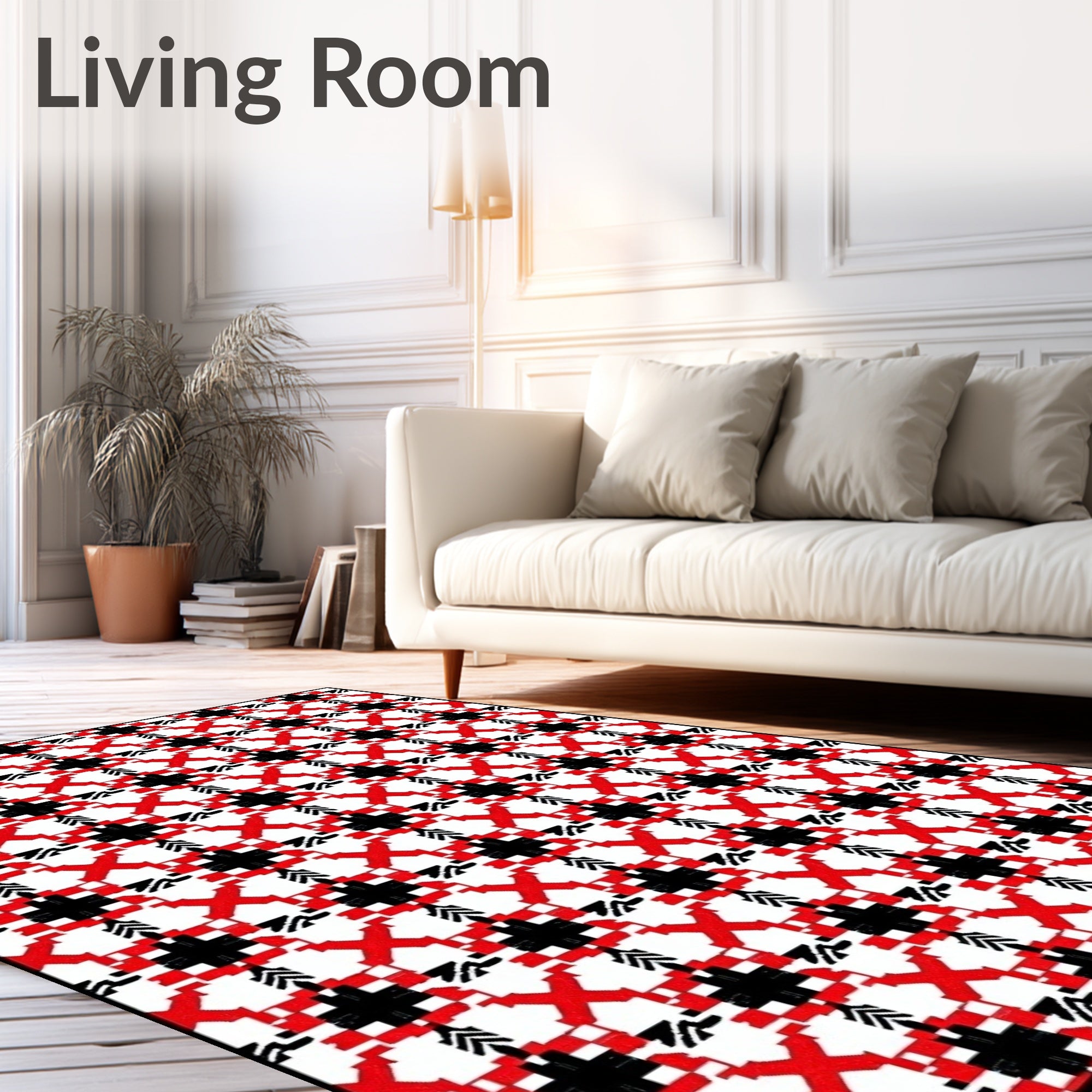 Bold Red Black Geometric Lattice Rug