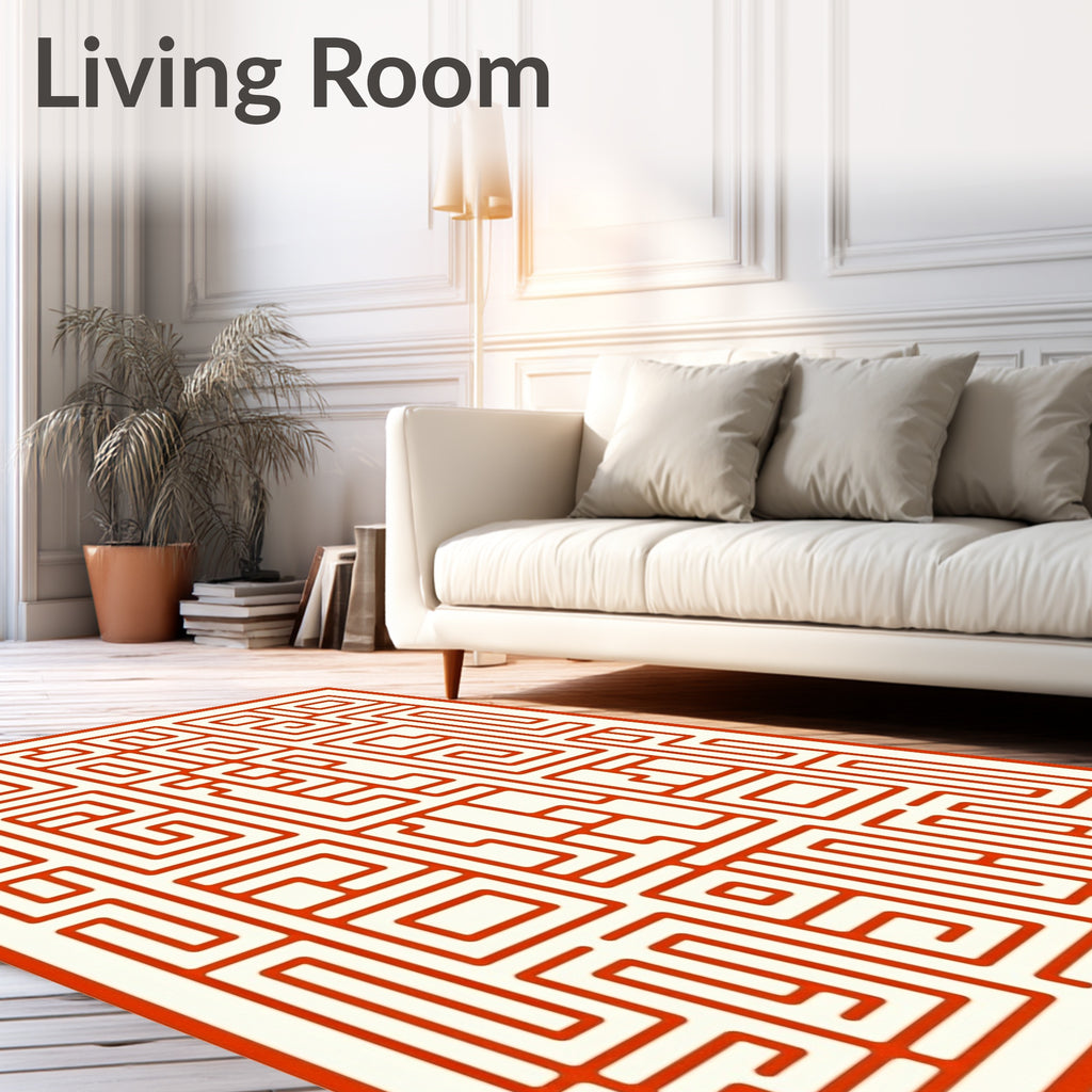 Red Maze Geometric Pattern Design Rug