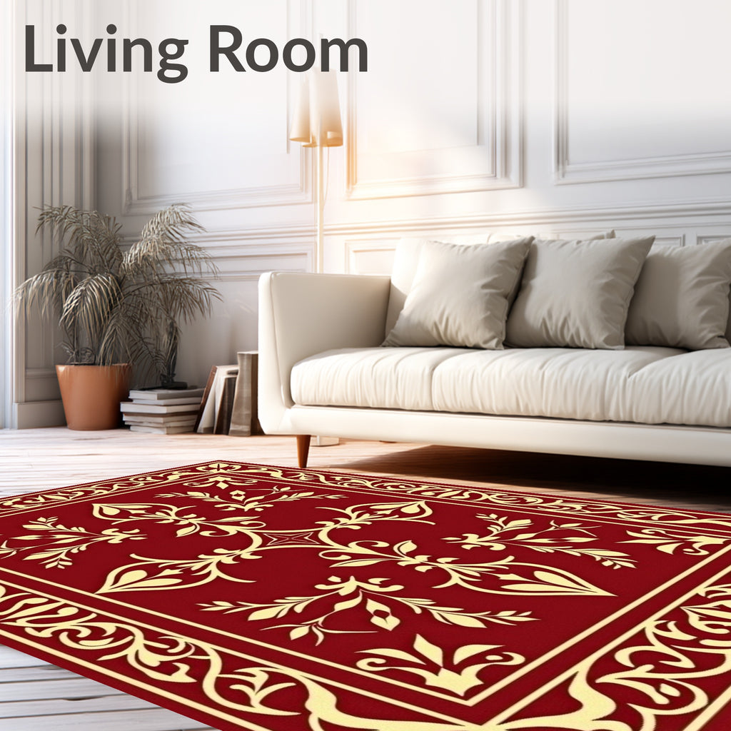 Rich Red Gold Floral Scroll Rug