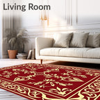 Rich Red Gold Floral Scroll Rug