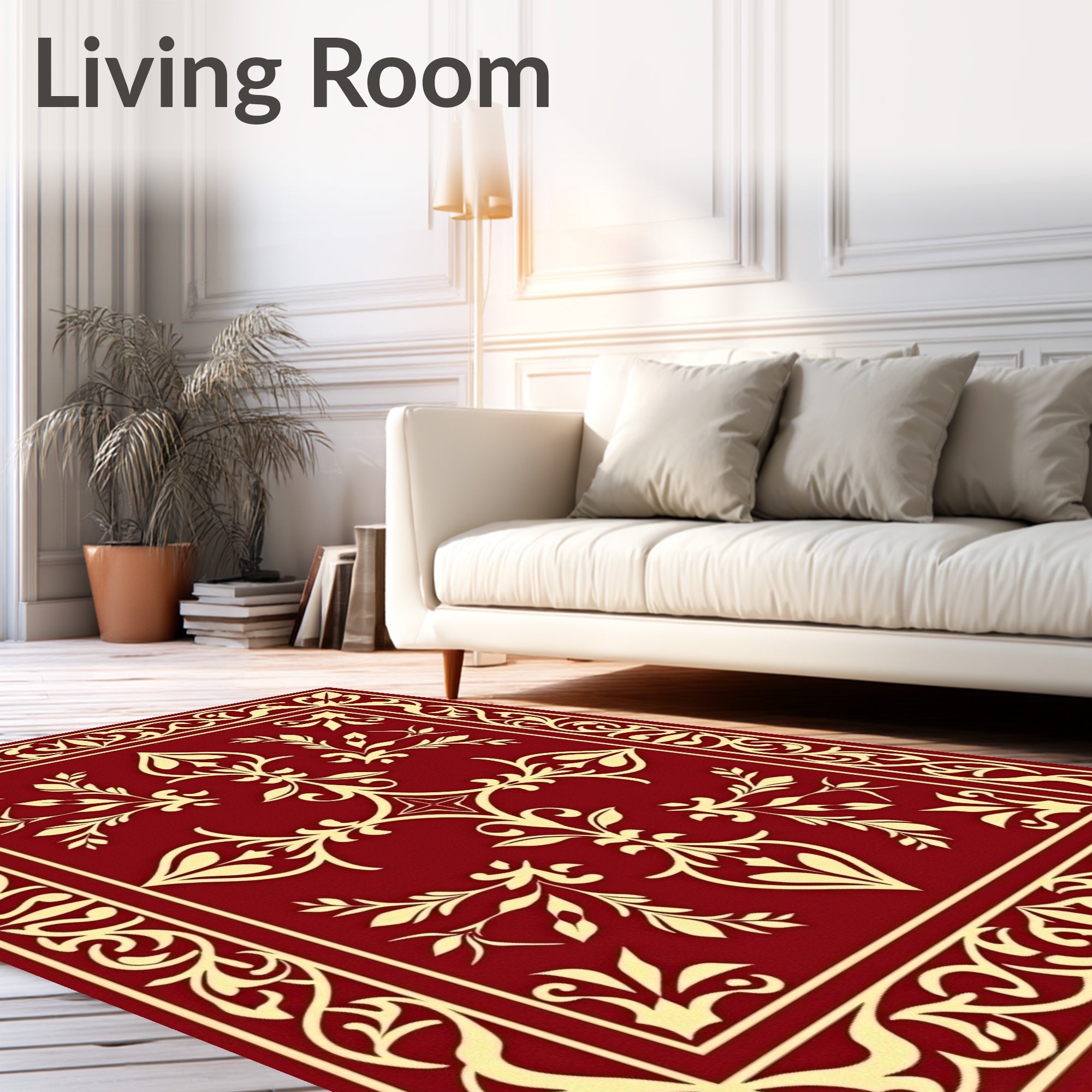 Rich Red Gold Floral Scroll Rug