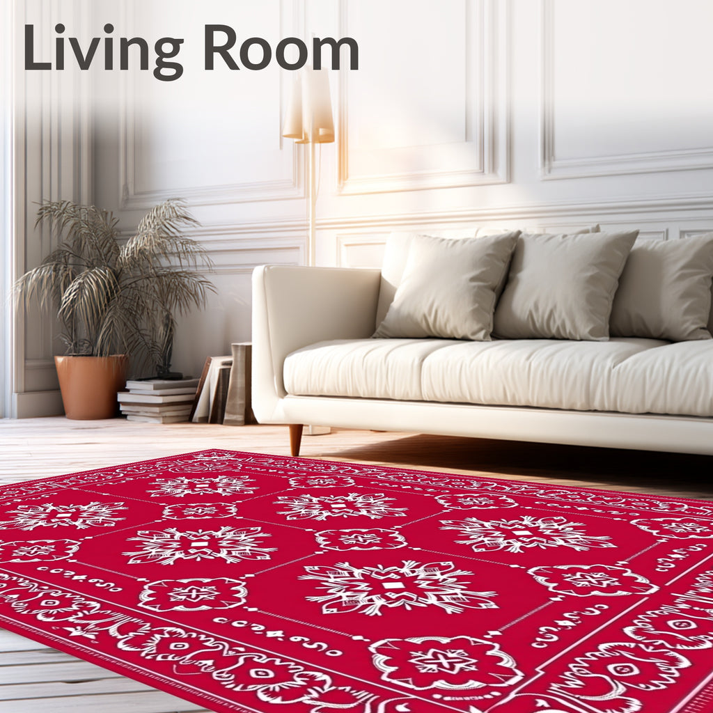 Bold Red White Medallion Pattern Rug