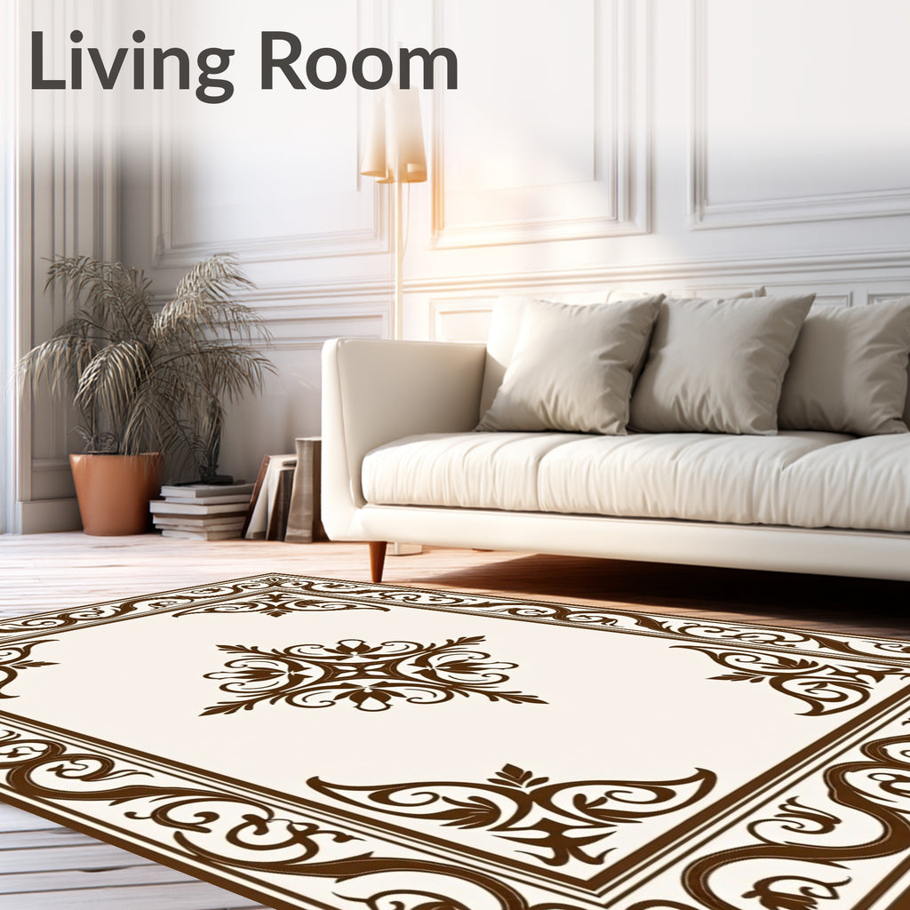 Traditional Brown Floral Scroll Rug