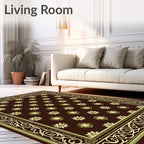 Ornate Floral Bordered Brown Rug