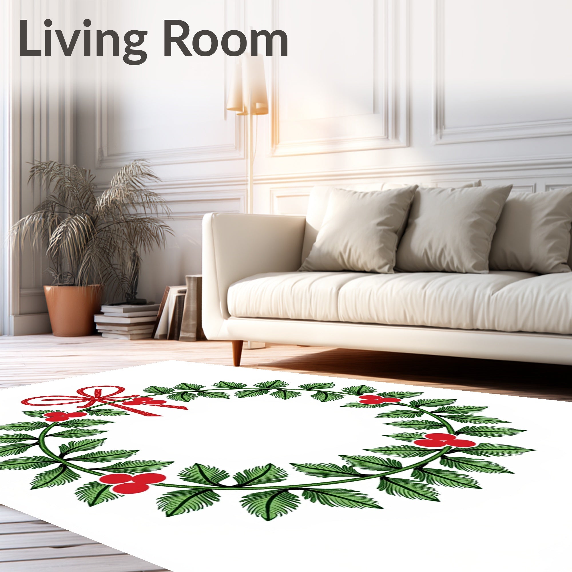 Festive Holly Berry Wreath Design Rug