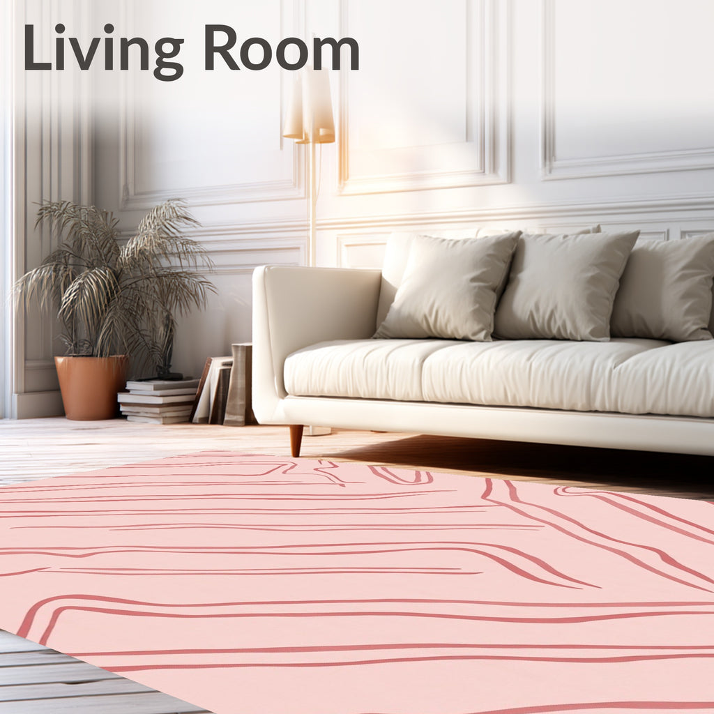 Soft Pink Abstract Wavy Lines Rug