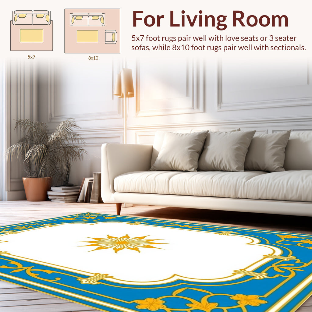 Azure Gold Floral Arch Design Rug