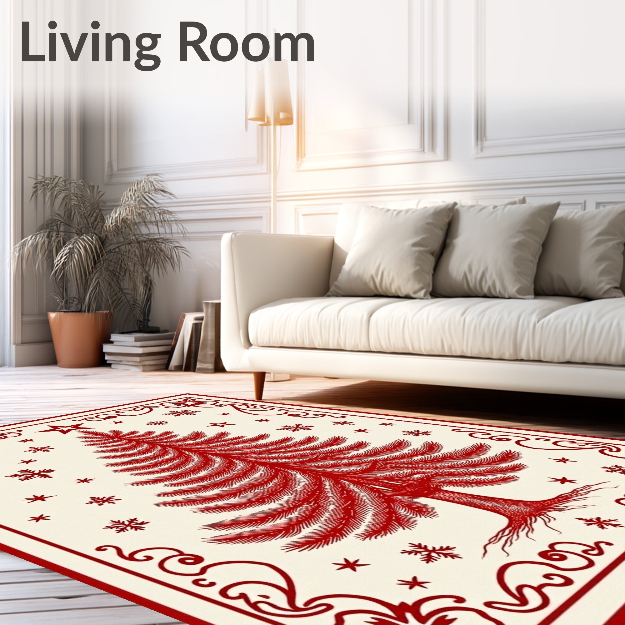 Traditional Red Christmas Tree Snowflake Rug