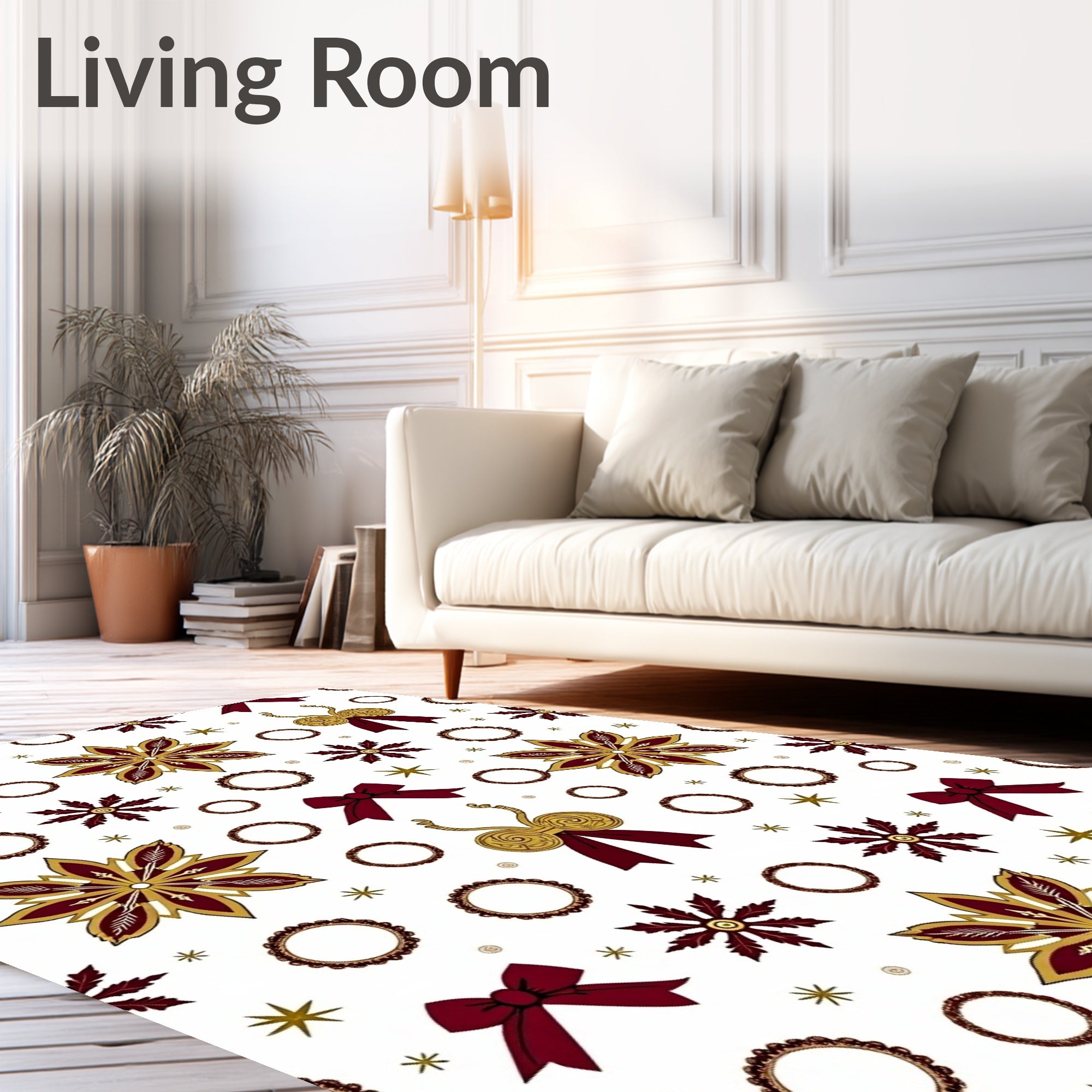 Maroon Gold Floral Motif Design Rug