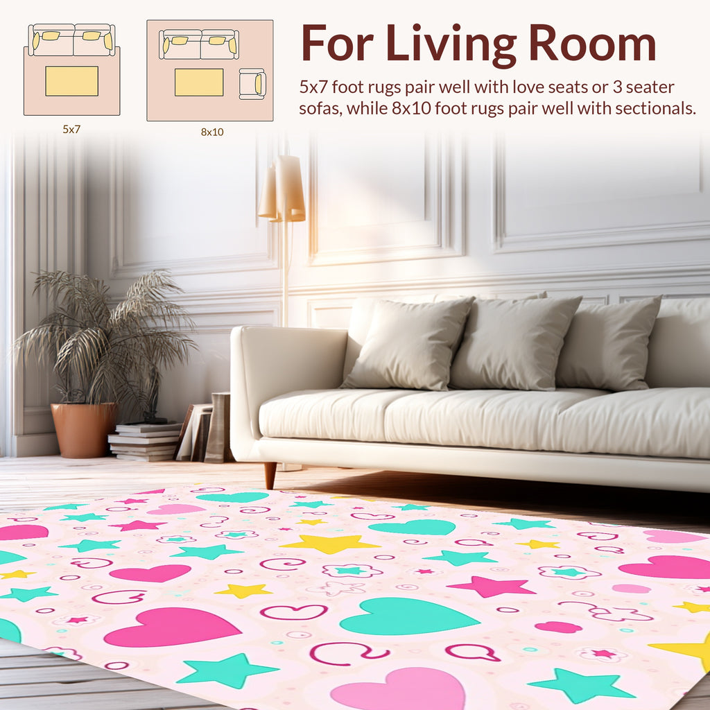 Playful Hearts and Stars Whimsical Pattern Rug