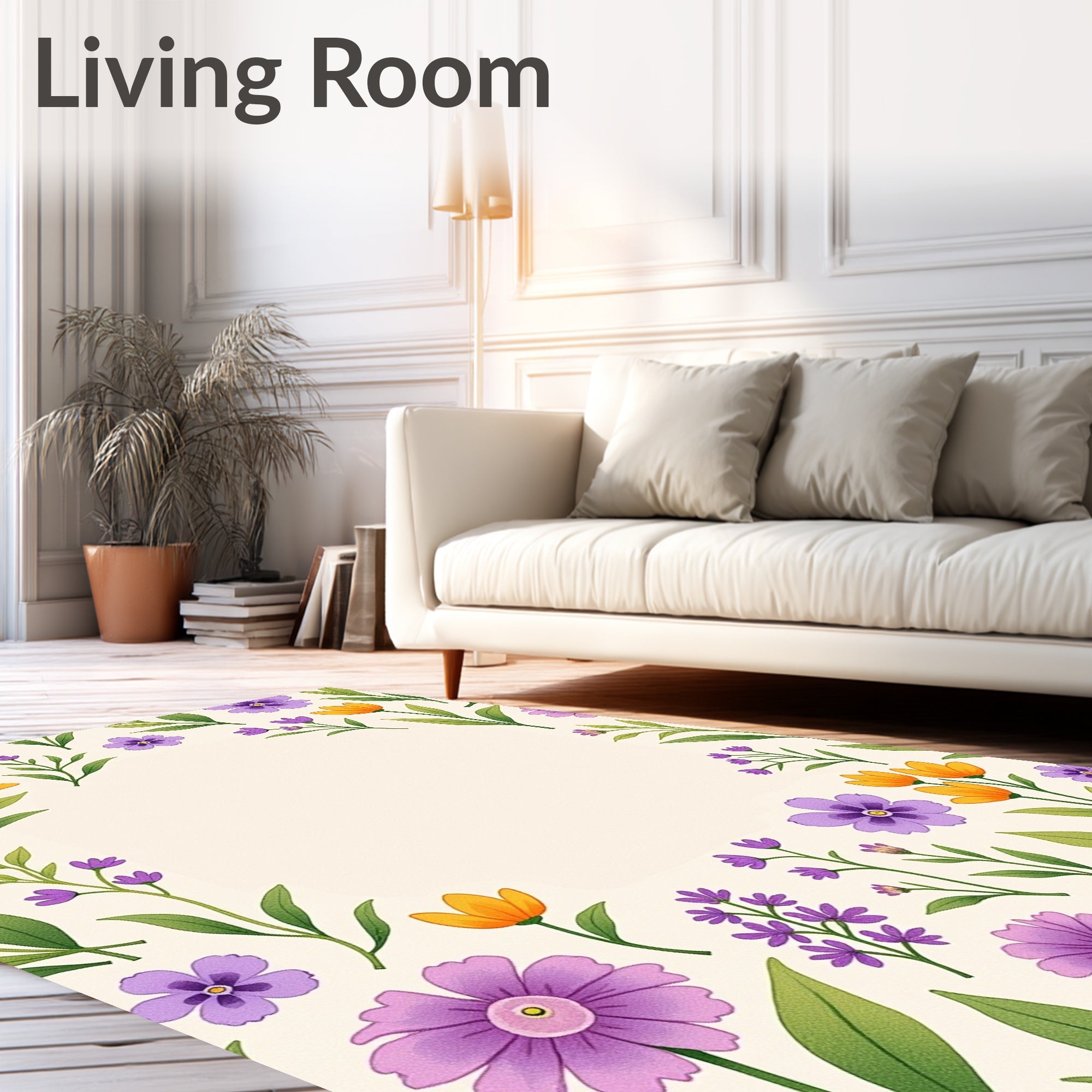 Floral Meadow Patterned Bright Area Rug