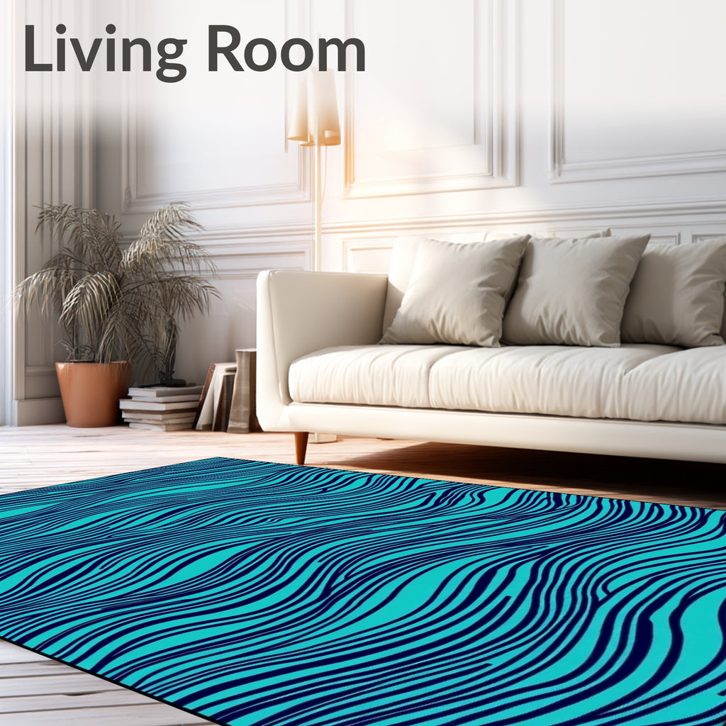 Aqua Navy Wavy Stripes Rug