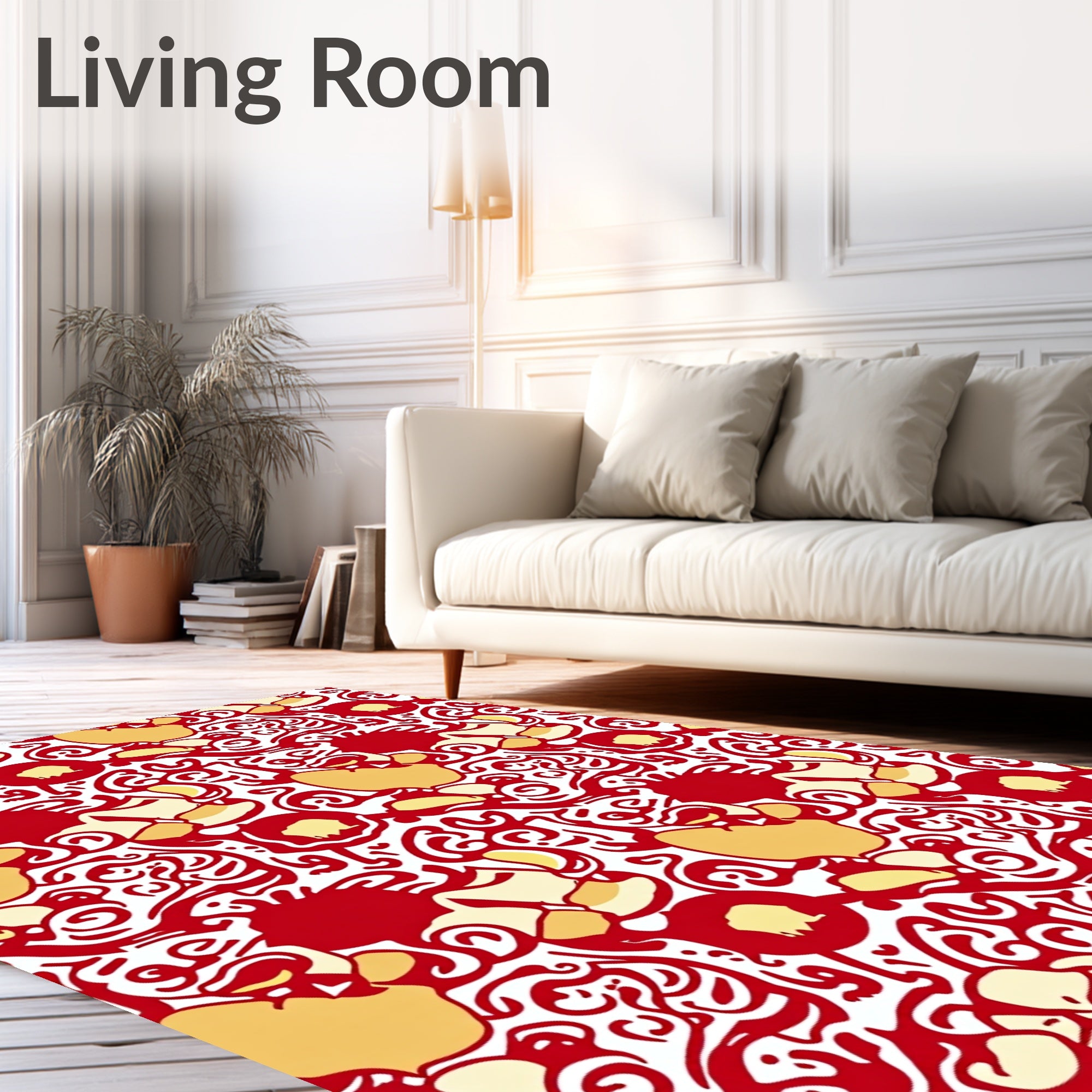 Red Yellow Swirl Paisley Pattern Rug