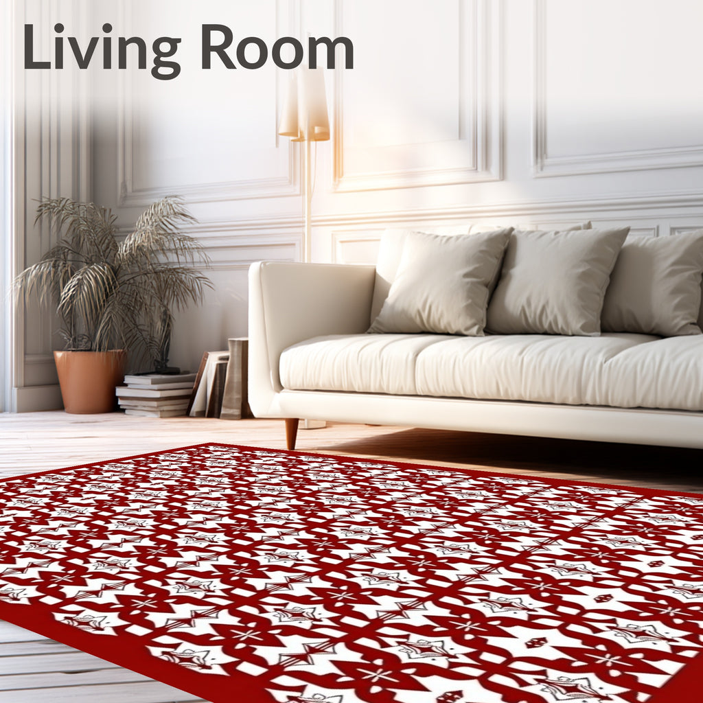 Ornate Red White Patterned Textile Rug
