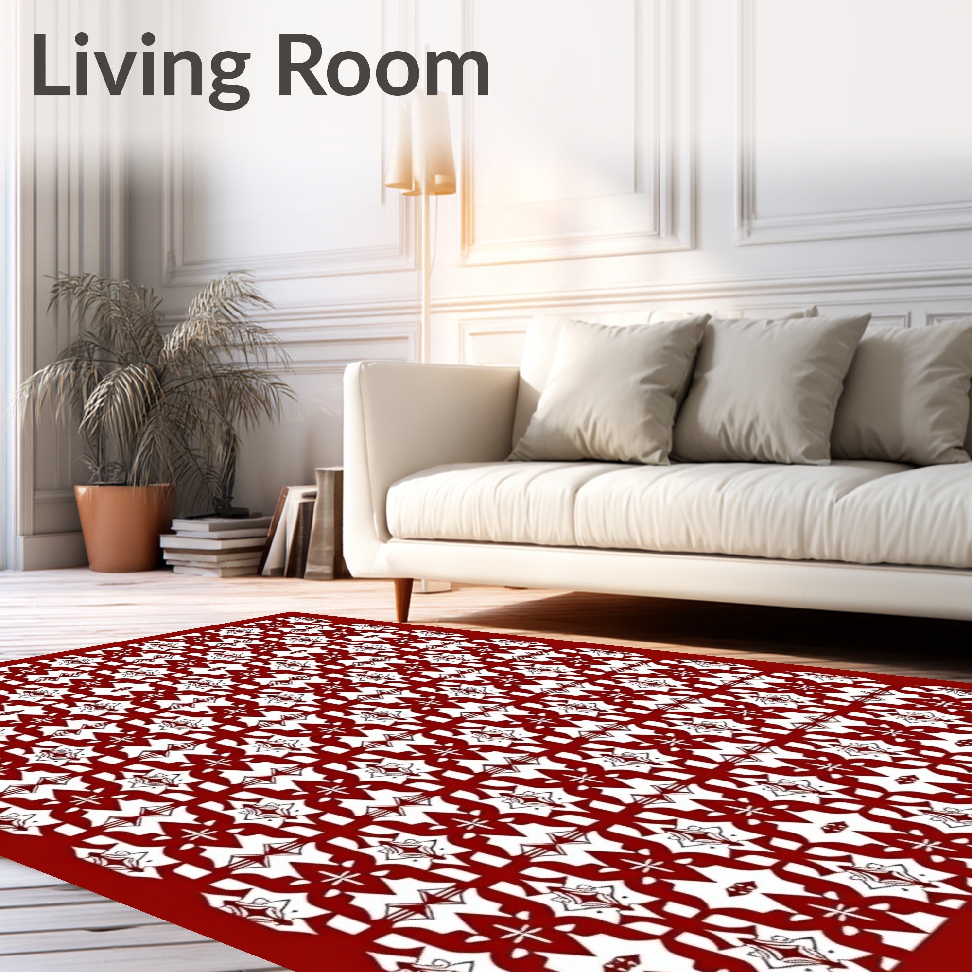 Ornate Red White Patterned Textile Rug