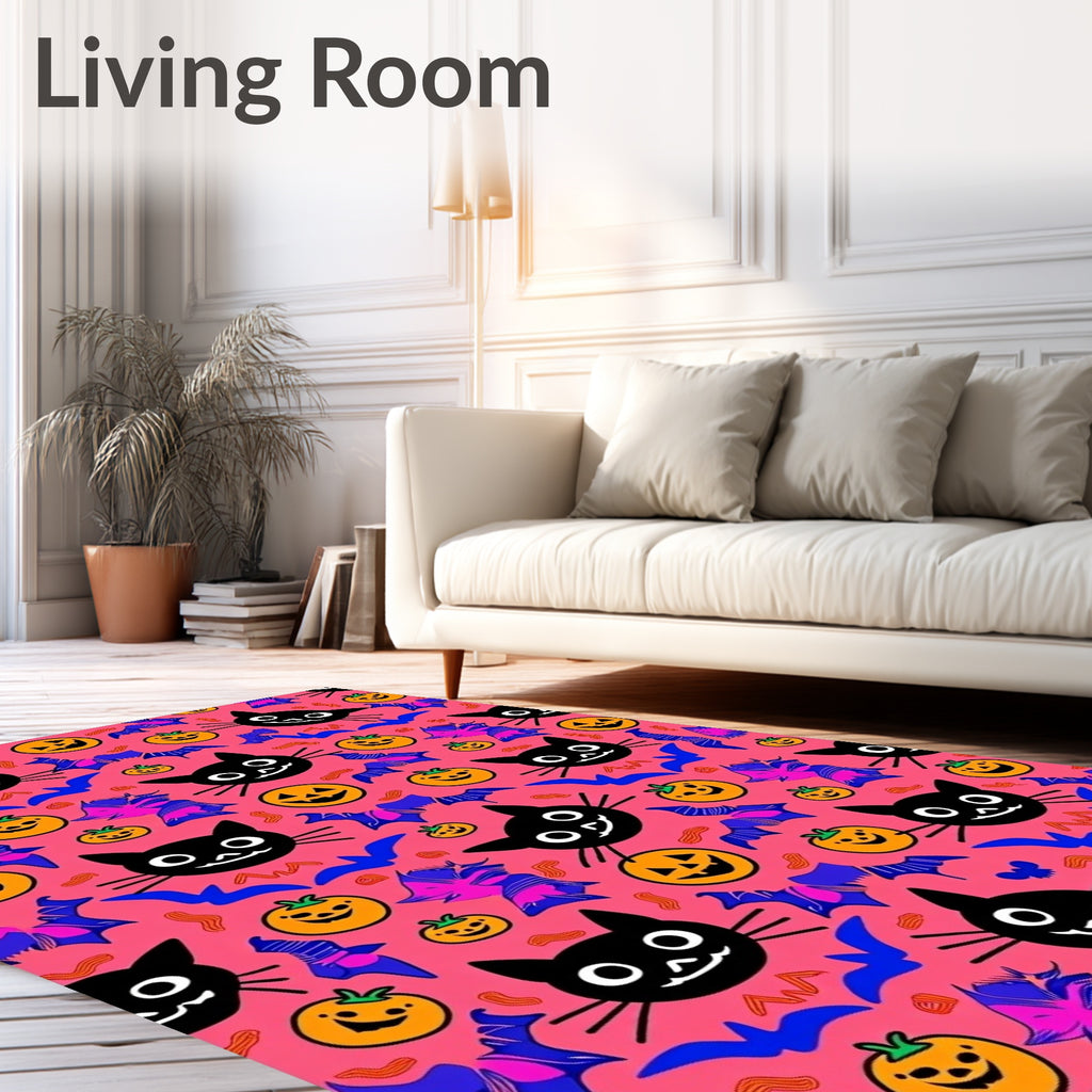 Whimsical Halloween Cats Pumpkins Pattern Rug