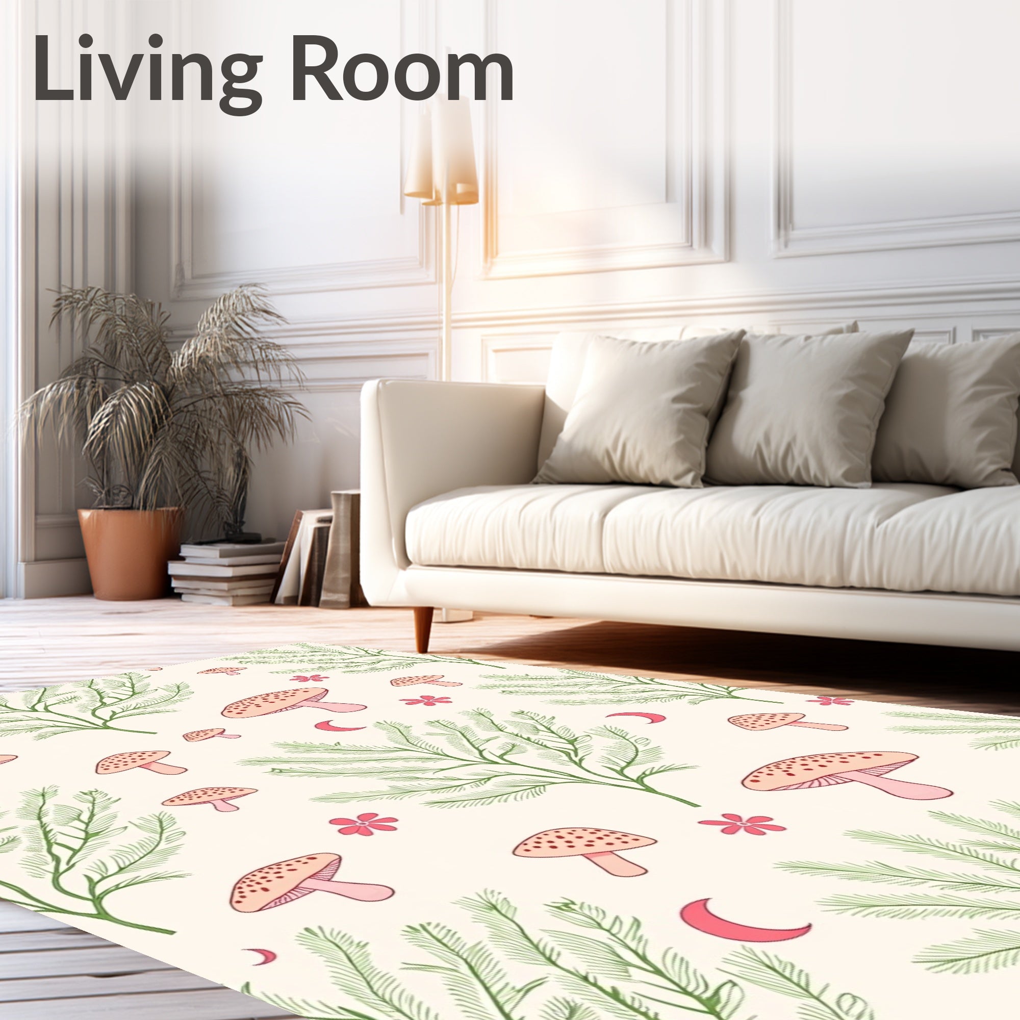 Whimsical Mushroom Floral Moon Pattern Rug