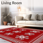 Red White Snowflake Medallion Border Rug