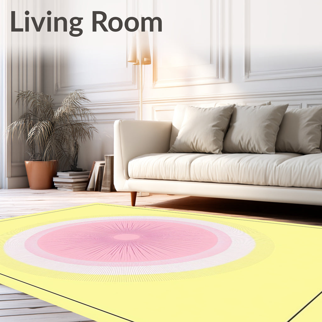 Concentric Sunburst Modern Pink Yellow Rug