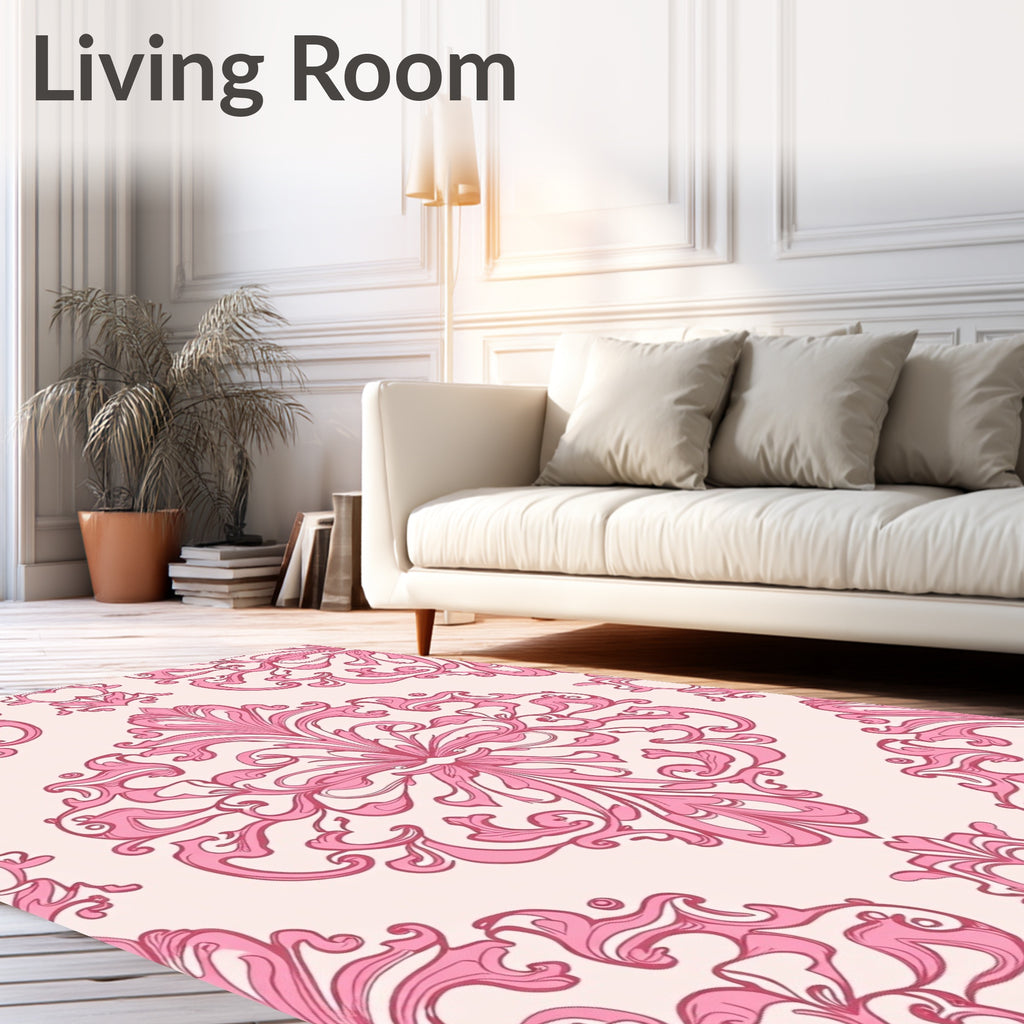 Pink Baroque Floral Pattern Design Rug