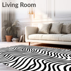 Black White Wavy Lined Pattern Rug