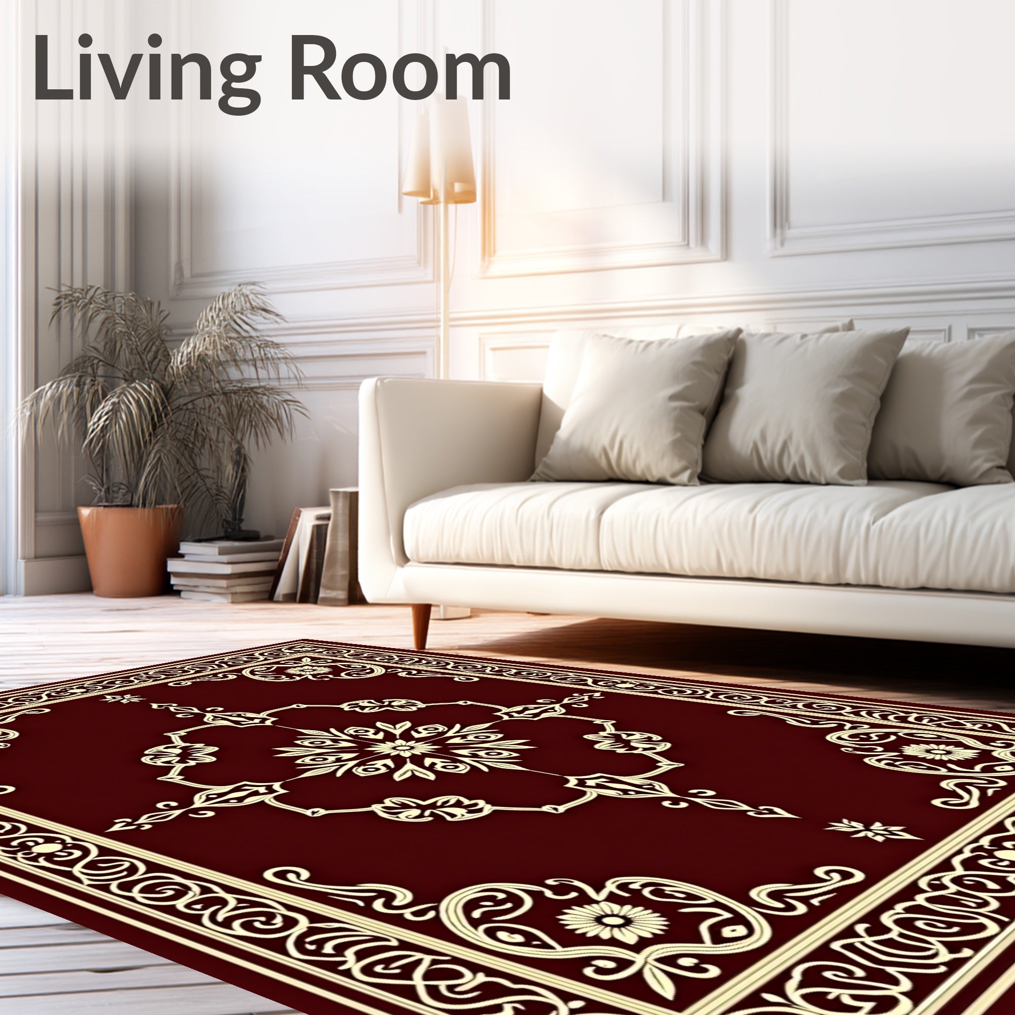 Elegant Red Floral Scrollwork Rug