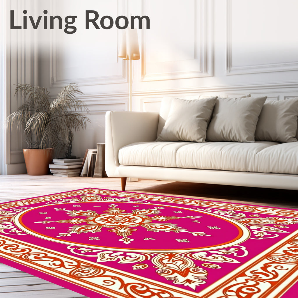 Ornate Fuchsia Floral Mandala Design Rug
