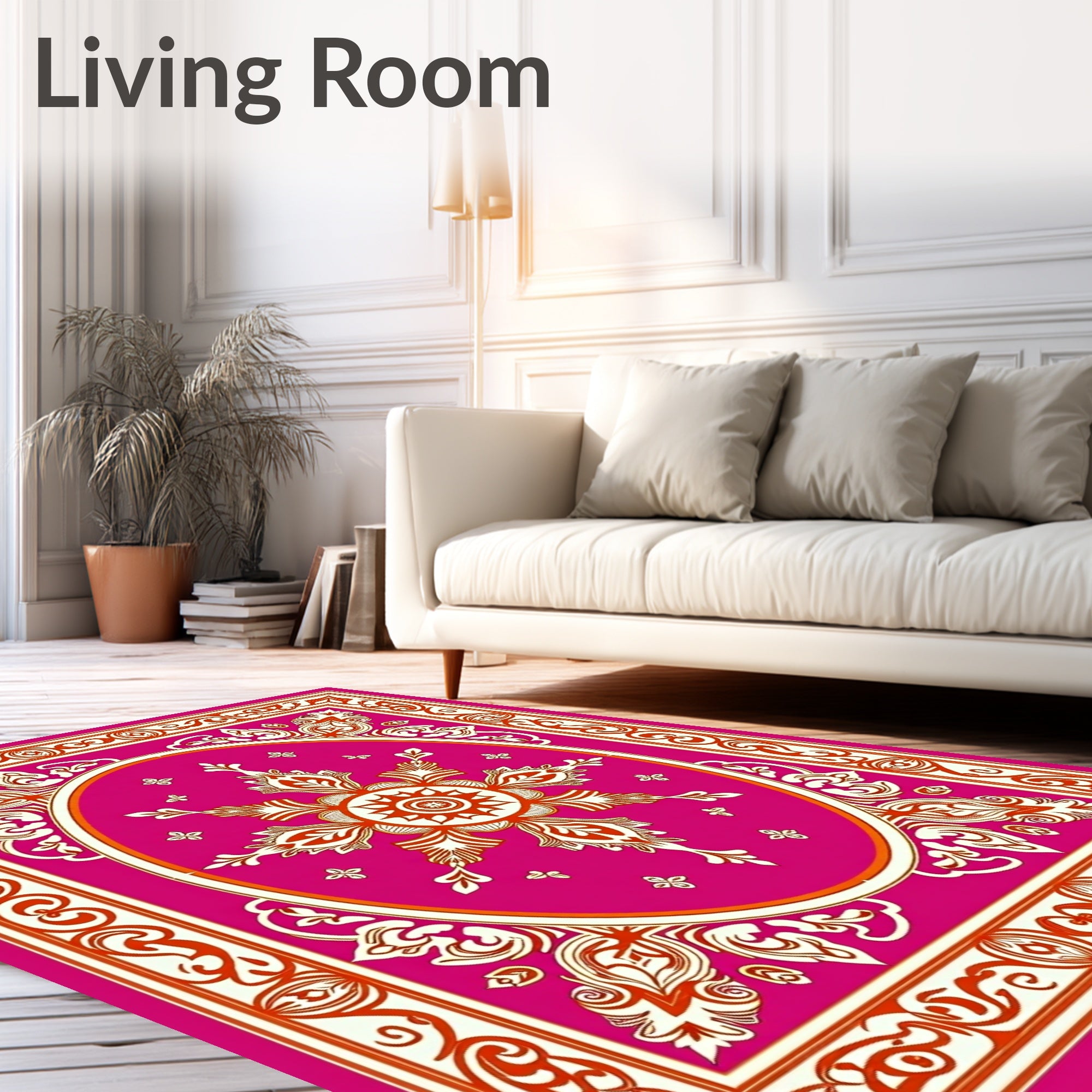 Ornate Fuchsia Floral Mandala Design Rug