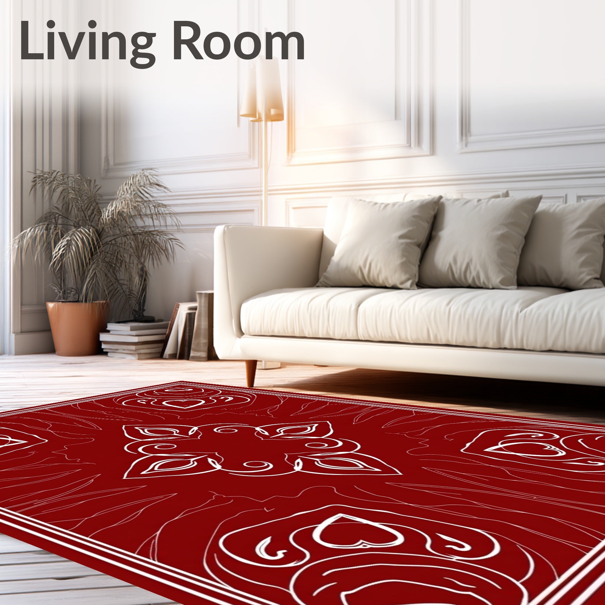 Folk Heart Leaf Mandala Design Rug