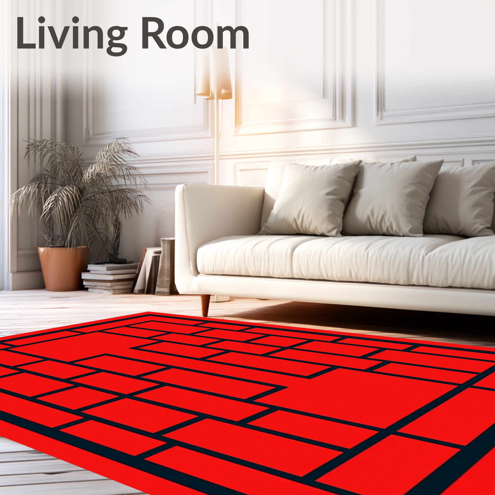 Bold Red Geometric Lattice Design Rug